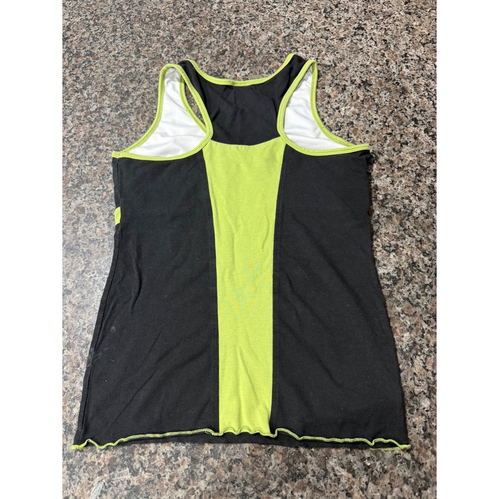 Black and Lime Green Racerback Activewear Tank Top with Shelf Bra Size L